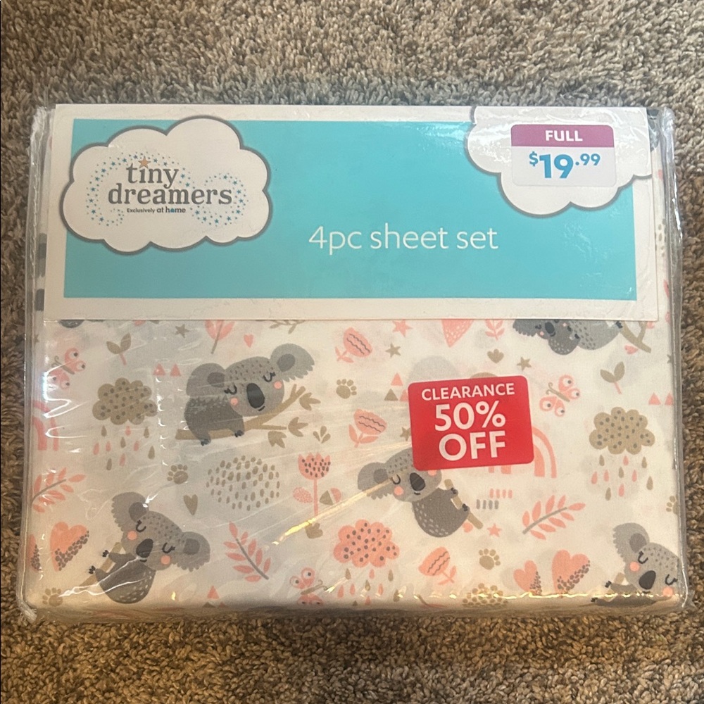 Dreamers 4pc Koala Print Sheet Set in Pink & Gray